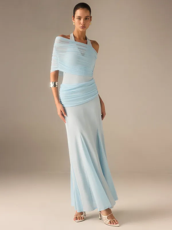 Elastic Mesh Ruched Maxi Dress sold by COMMENSE