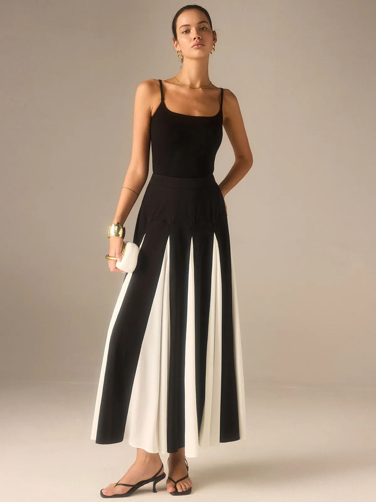 Color-Blocked Midi Skirt with Insert Panels sold by COMMENSE product image thumbnail 4