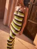 Striped Halter Backless Knit Maxi Dress sold by COMMENSE