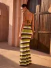 Striped Halter Backless Knit Maxi Dress sold by COMMENSE