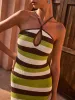 Striped Halter Backless Knit Maxi Dress sold by COMMENSE