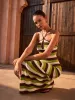 Striped Halter Backless Knit Maxi Dress sold by COMMENSE