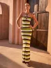 Striped Halter Backless Knit Maxi Dress sold by COMMENSE