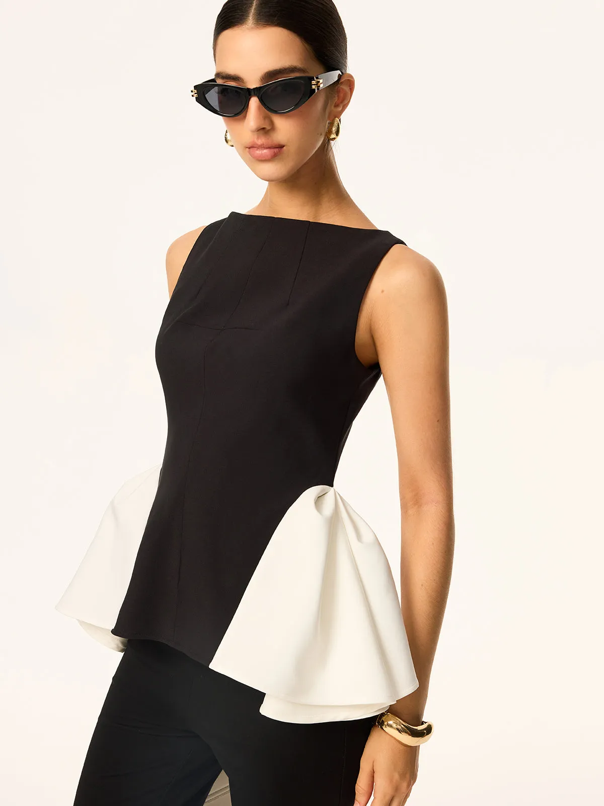 Colorblock Peplum-Waist Sleeveless Blouse sold by COMMENSE product image thumbnail 5