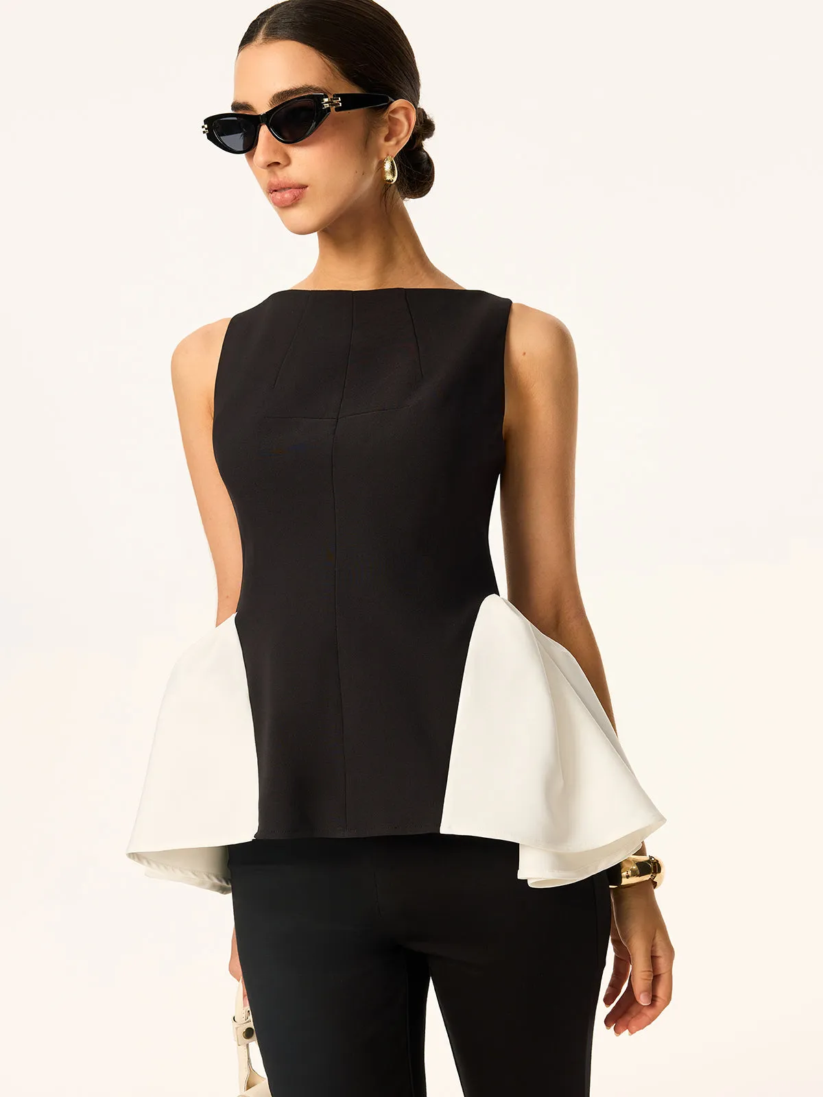 Colorblock Peplum-Waist Sleeveless Blouse sold by COMMENSE product image thumbnail 4