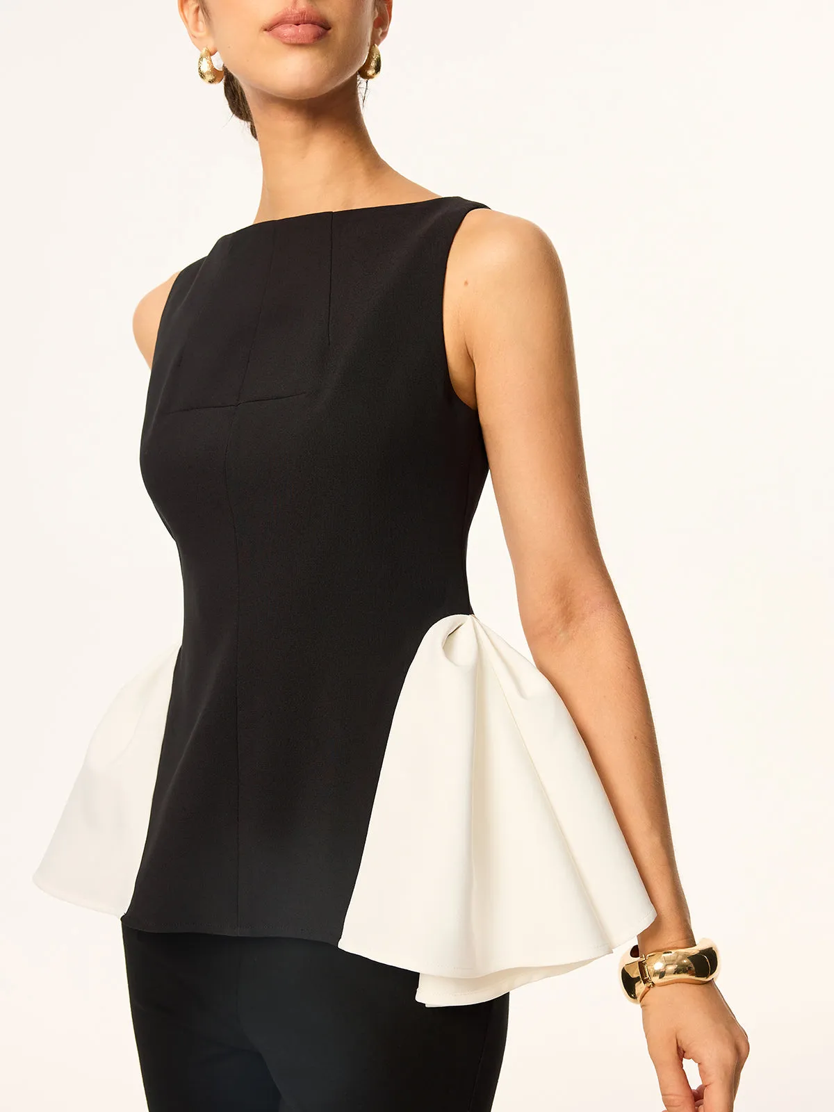 Colorblock Peplum-Waist Sleeveless Blouse sold by COMMENSE product image thumbnail 3