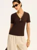 Metal Detail Ribbed Knit Top sold by COMMENSE
