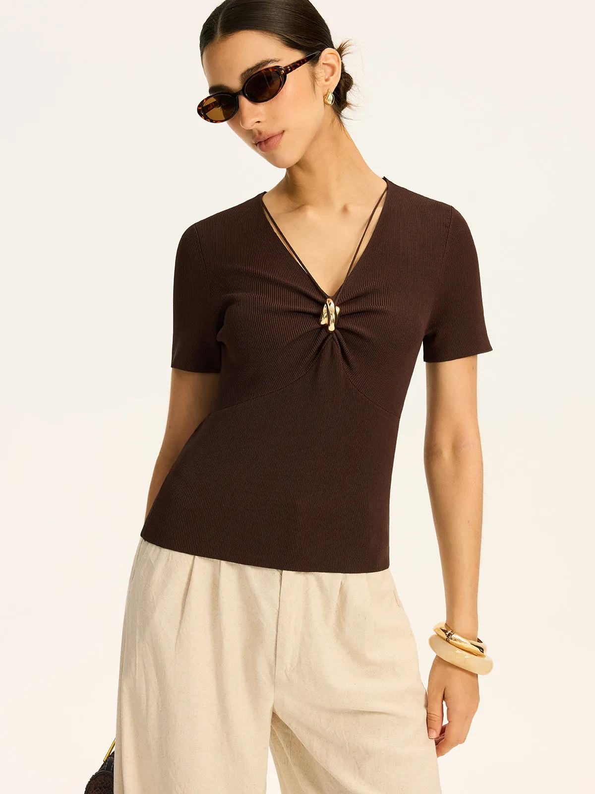 Metal Detail Ribbed Knit Top sold by COMMENSE product image thumbnail 4