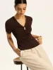 Metal Detail Ribbed Knit Top sold by COMMENSE