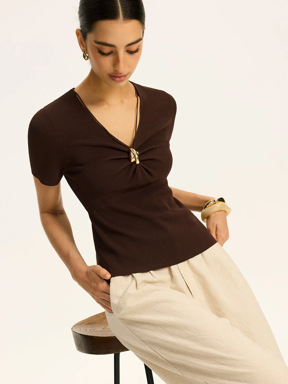 Metal Detail Ribbed Knit Top sold by COMMENSE product image thumbnail 3