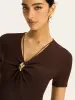 Metal Detail Ribbed Knit Top sold by COMMENSE