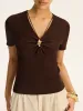 Metal Detail Ribbed Knit Top sold by COMMENSE