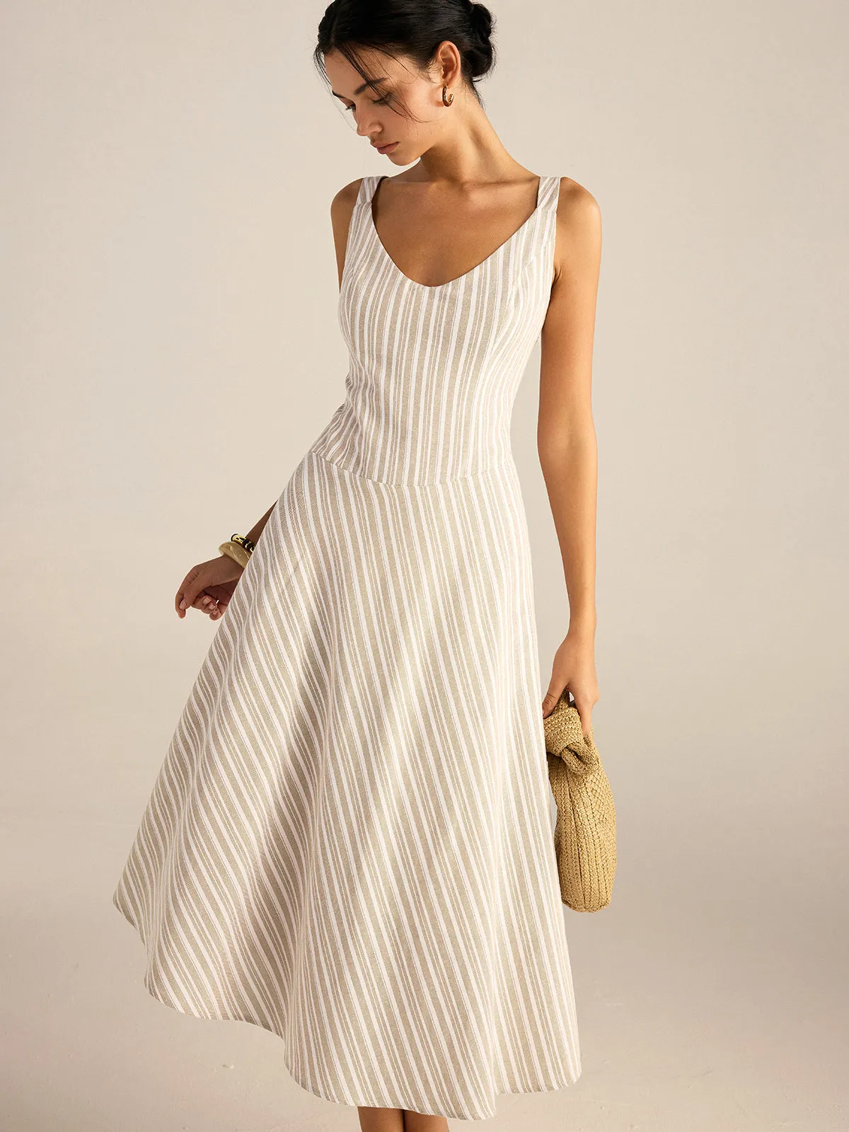 Striped Asymmetriccal Hem Midi Dress sold by COMMENSE