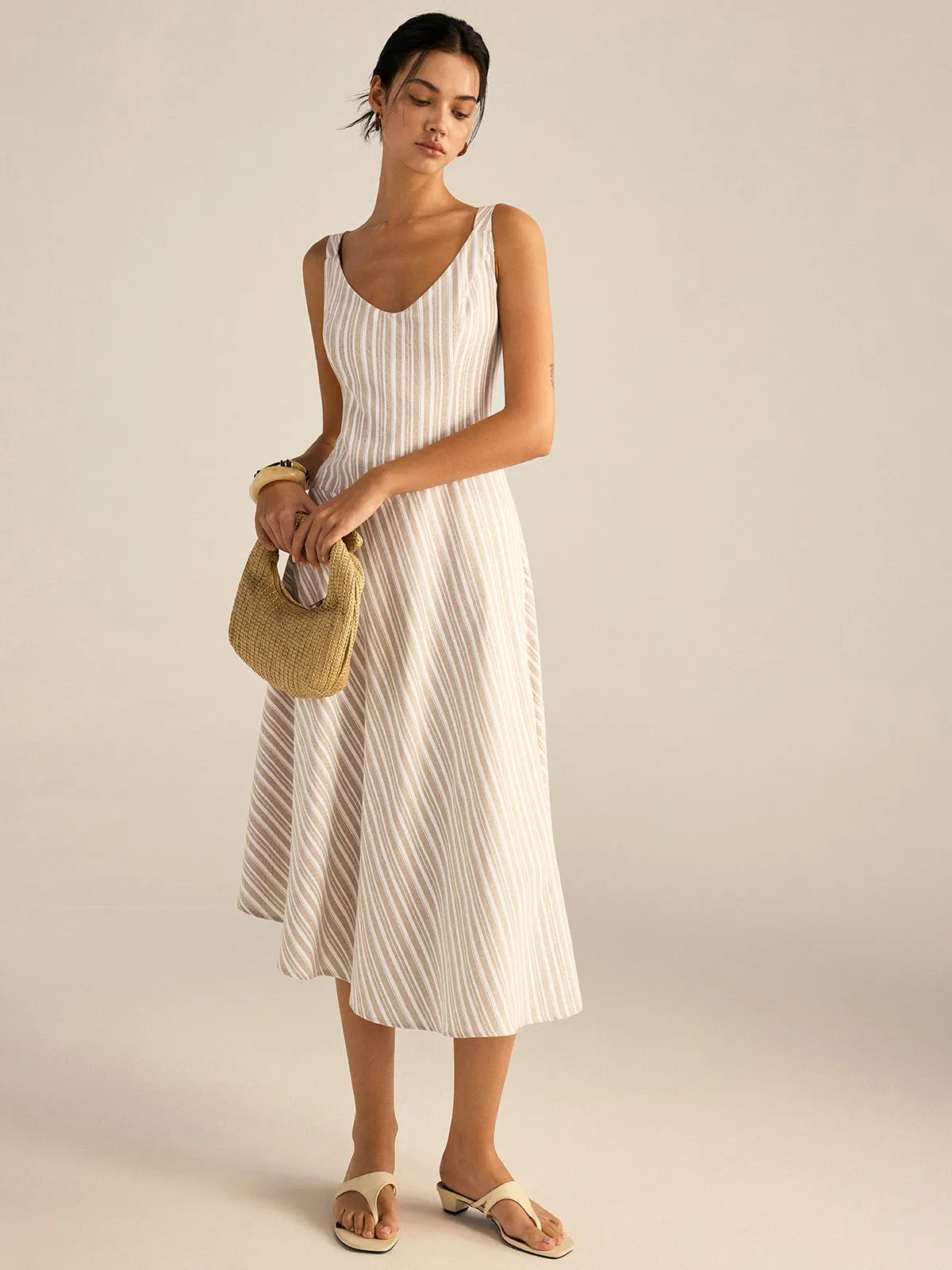 Striped Asymmetriccal Hem Midi Dress sold by COMMENSE product image thumbnail 5