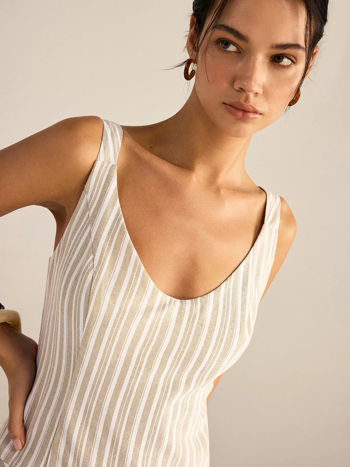 Striped Asymmetriccal Hem Midi Dress sold by COMMENSE product image thumbnail 2