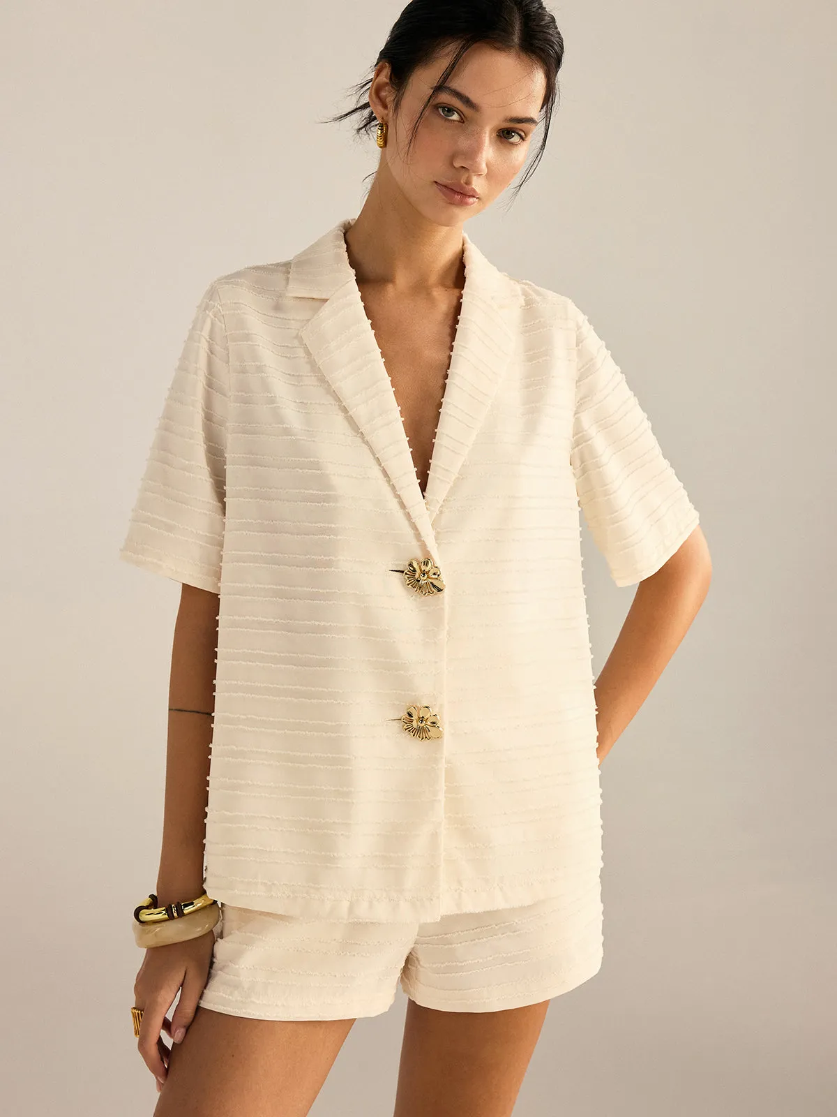 Textured Short-Sleeve Blazer and Shorts Set sold by COMMENSE product image thumbnail 4