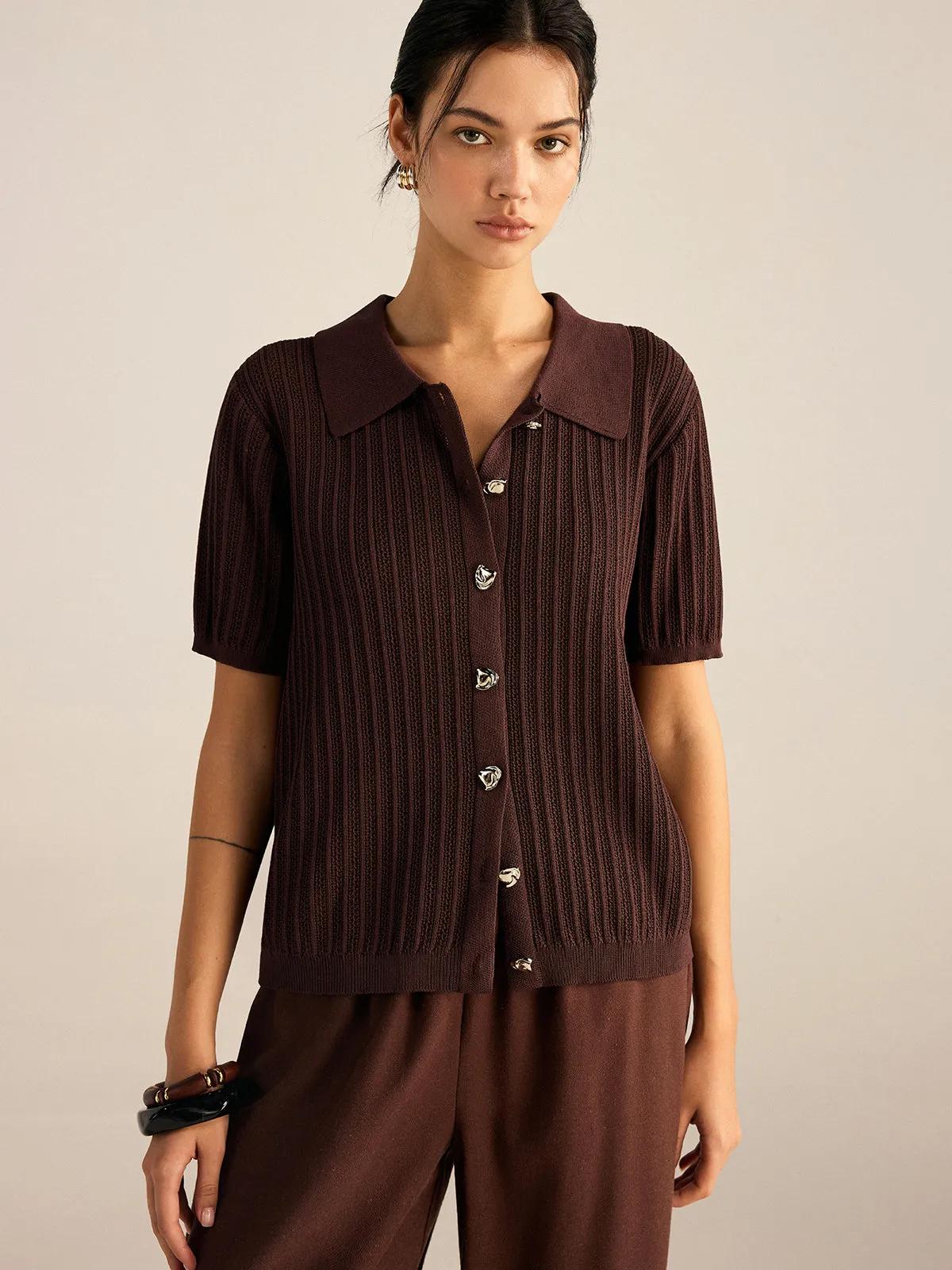 Ribbed Knit Polo-Collar Cardigan sold by COMMENSE product image thumbnail 2
