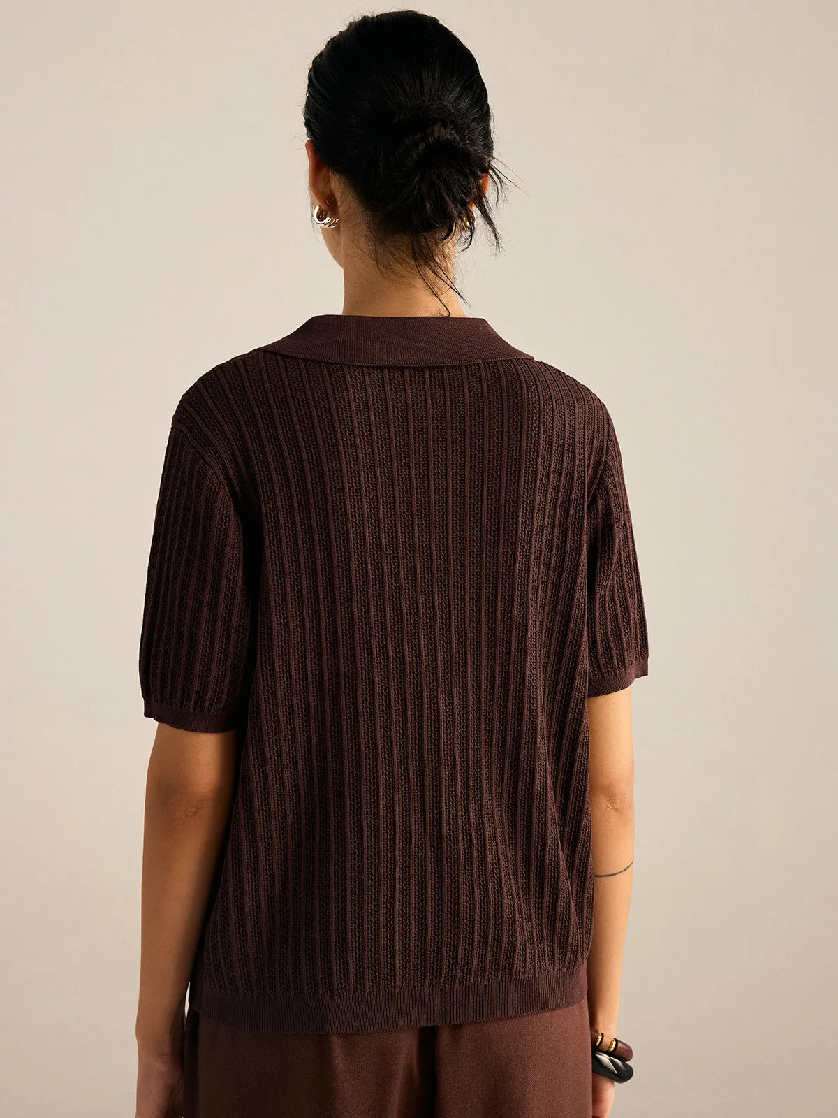 Ribbed Knit Polo-Collar Cardigan sold by COMMENSE product image thumbnail 5