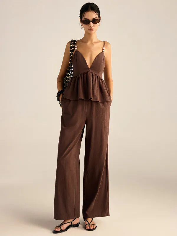 Cotton Peplum Beaded Straps Top and Pants set sold by COMMENSE
