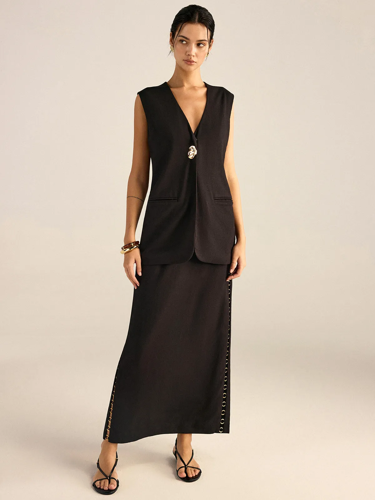 Metal Eyelet Detail Sleeveless Vest sold by COMMENSE product image thumbnail 2