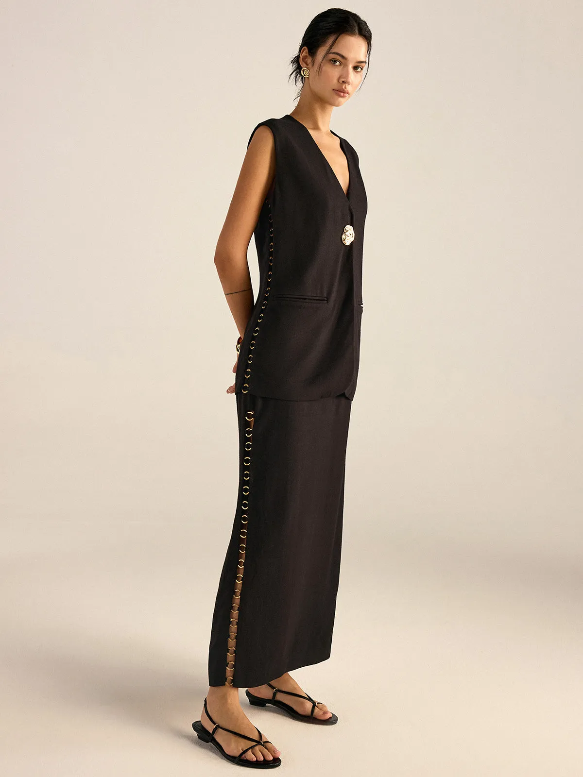 Metal Eyelet Detail Maxi Skirt sold by COMMENSE product image thumbnail 3