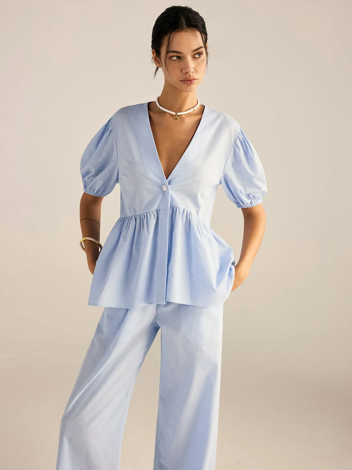 Cotton Peplum Top and Pants Set sold by COMMENSE product image thumbnail 2