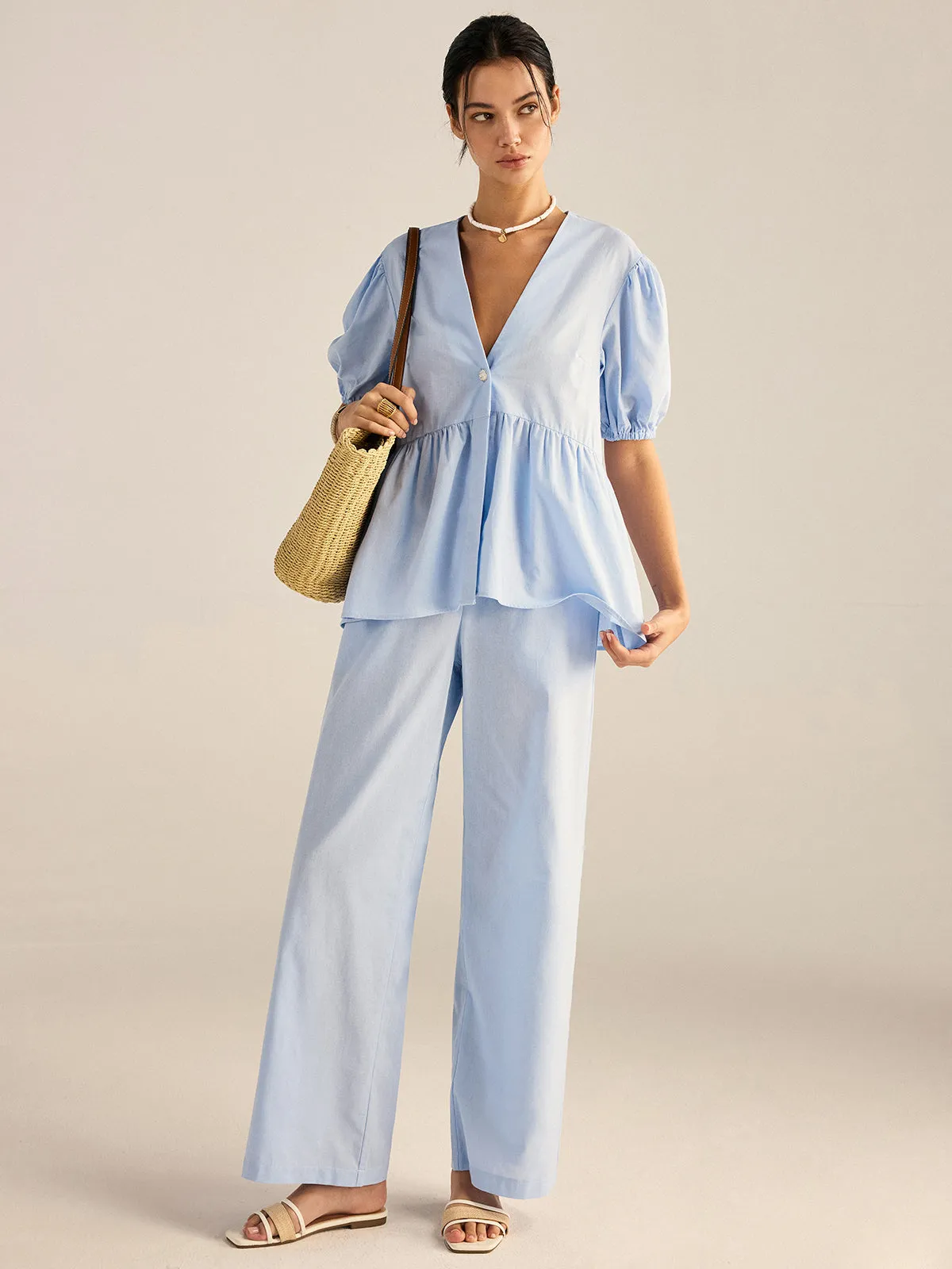 Cotton Peplum Top and Pants Set sold by COMMENSE product image thumbnail 3