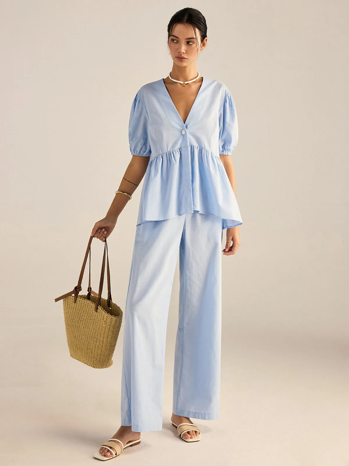 Cotton Peplum Top and Pants Set sold by COMMENSE