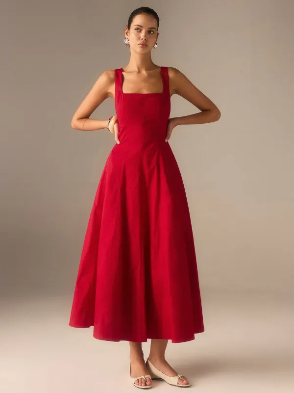 Cotton Maxi Dress with Lace-Up Back sold by COMMENSE