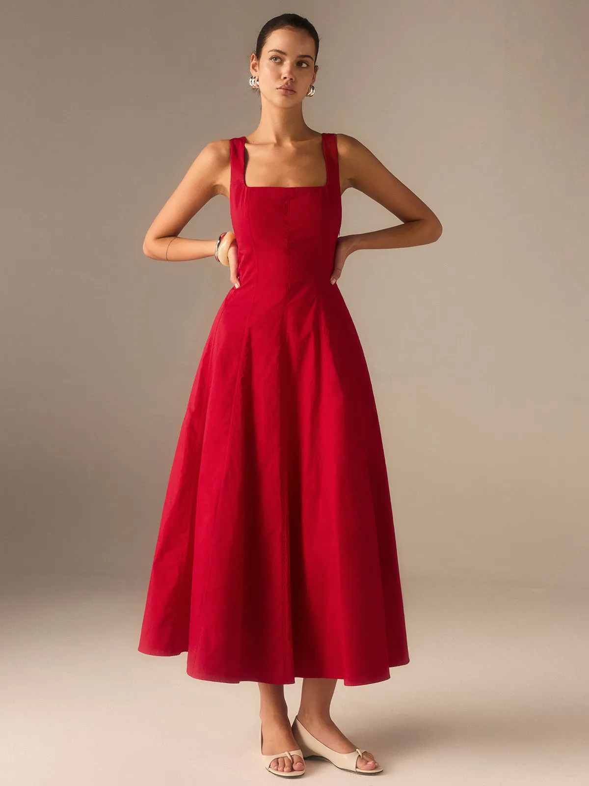 Cotton Maxi Dress with Lace-Up Back sold by COMMENSE