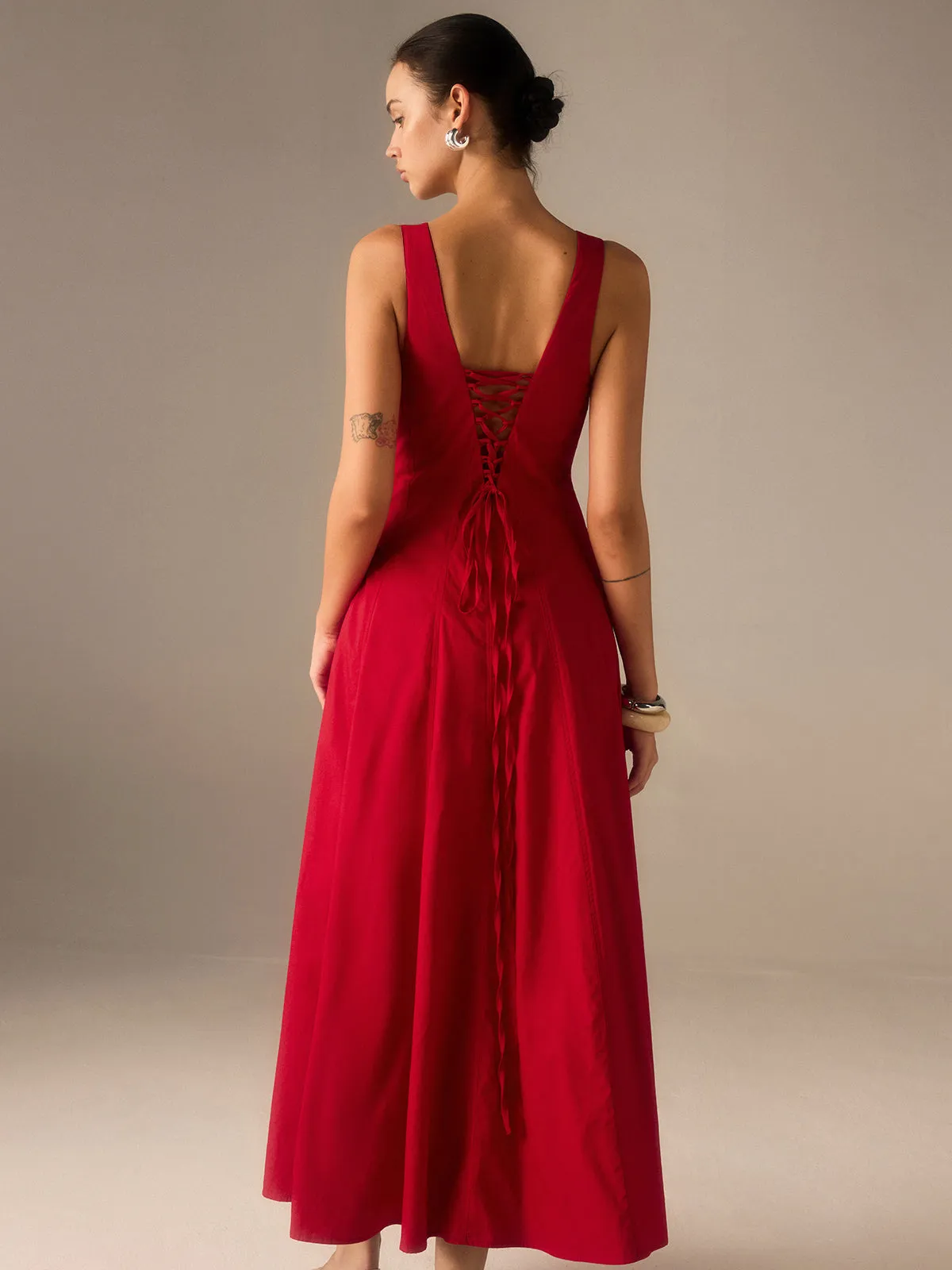 Cotton Maxi Dress with Lace-Up Back sold by COMMENSE product image thumbnail 2
