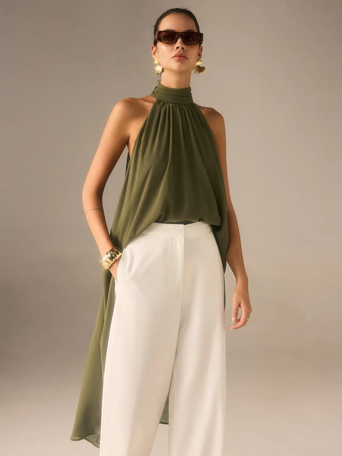 Semi-Sheer Halter-Neck Chiffon Long Top sold by COMMENSE product image thumbnail 4