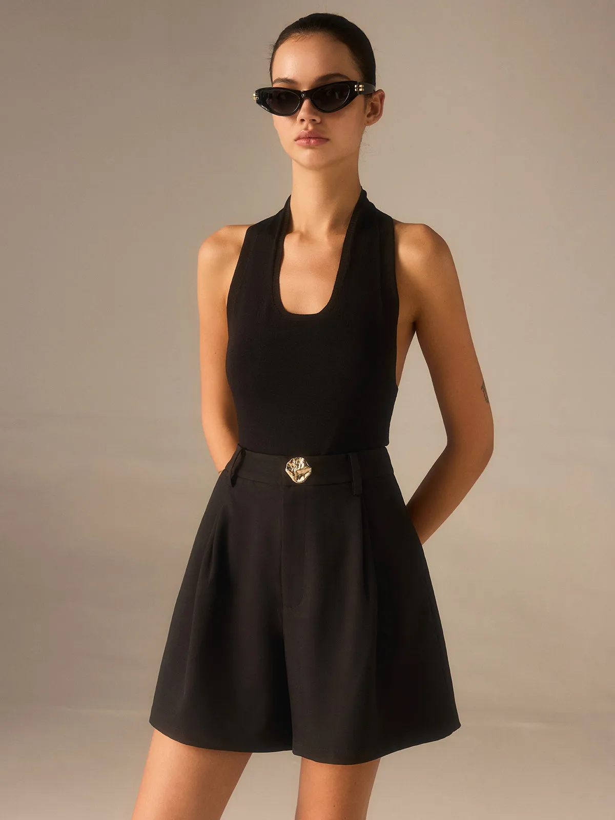 Metal Detail High-Waisted Shorts sold by COMMENSE product image thumbnail 2