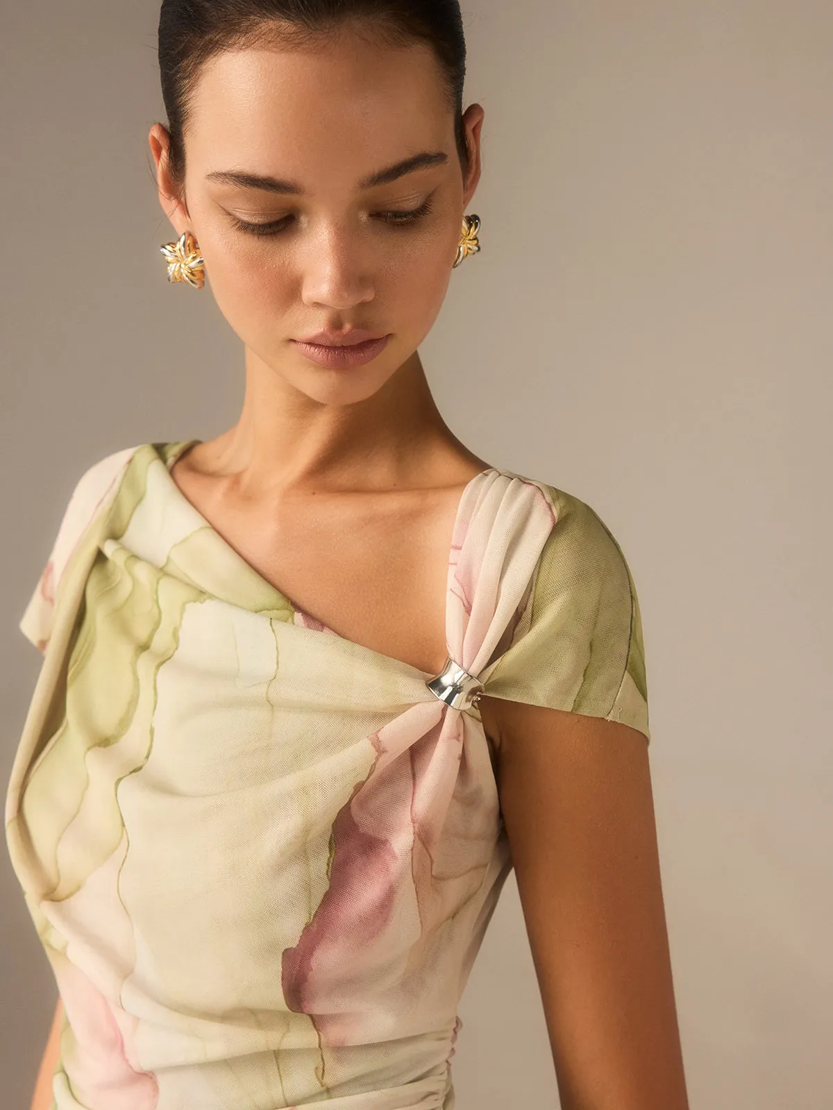 Print Asymmetric Neckline Top sold by COMMENSE product image thumbnail 4