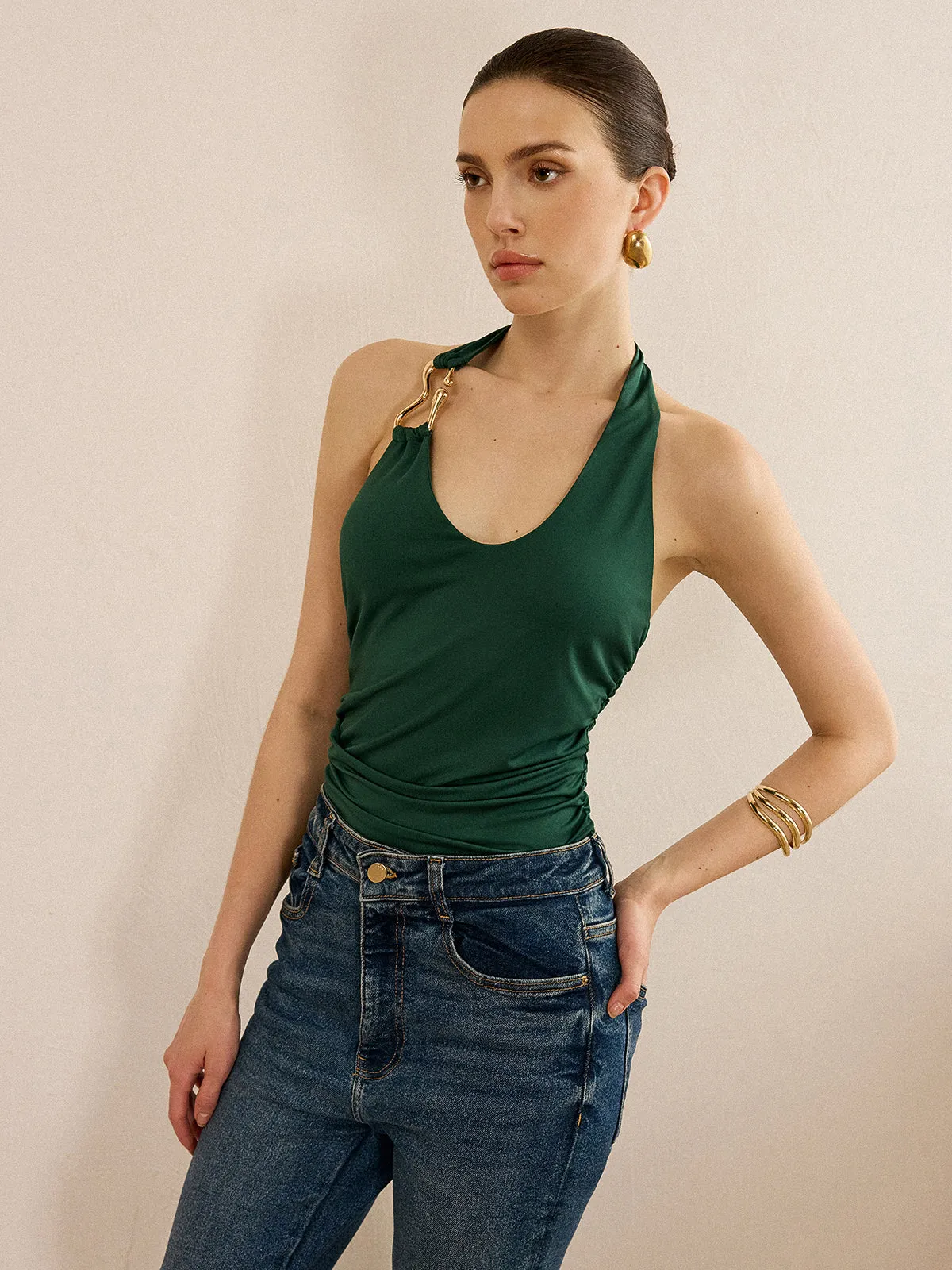 Metal Detailed Halter Neck Backless Top sold by COMMENSE product image thumbnail 5