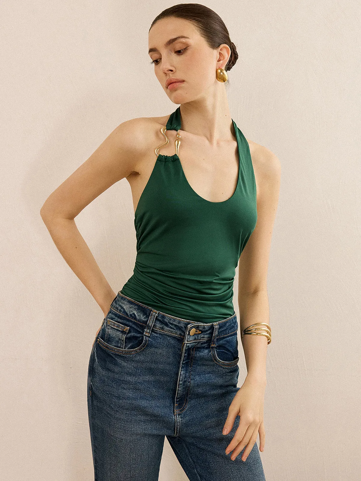 Metal Detailed Halter Neck Backless Top sold by COMMENSE product image thumbnail 4