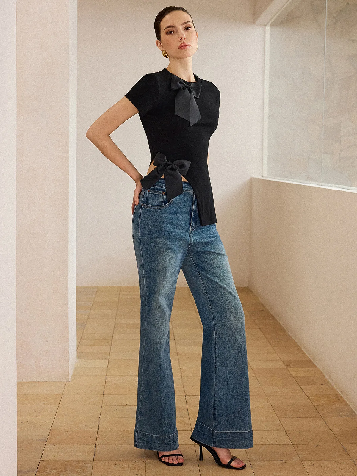 3D Bow-Detailed Top with Asymmetric Hem sold by COMMENSE product image thumbnail 3