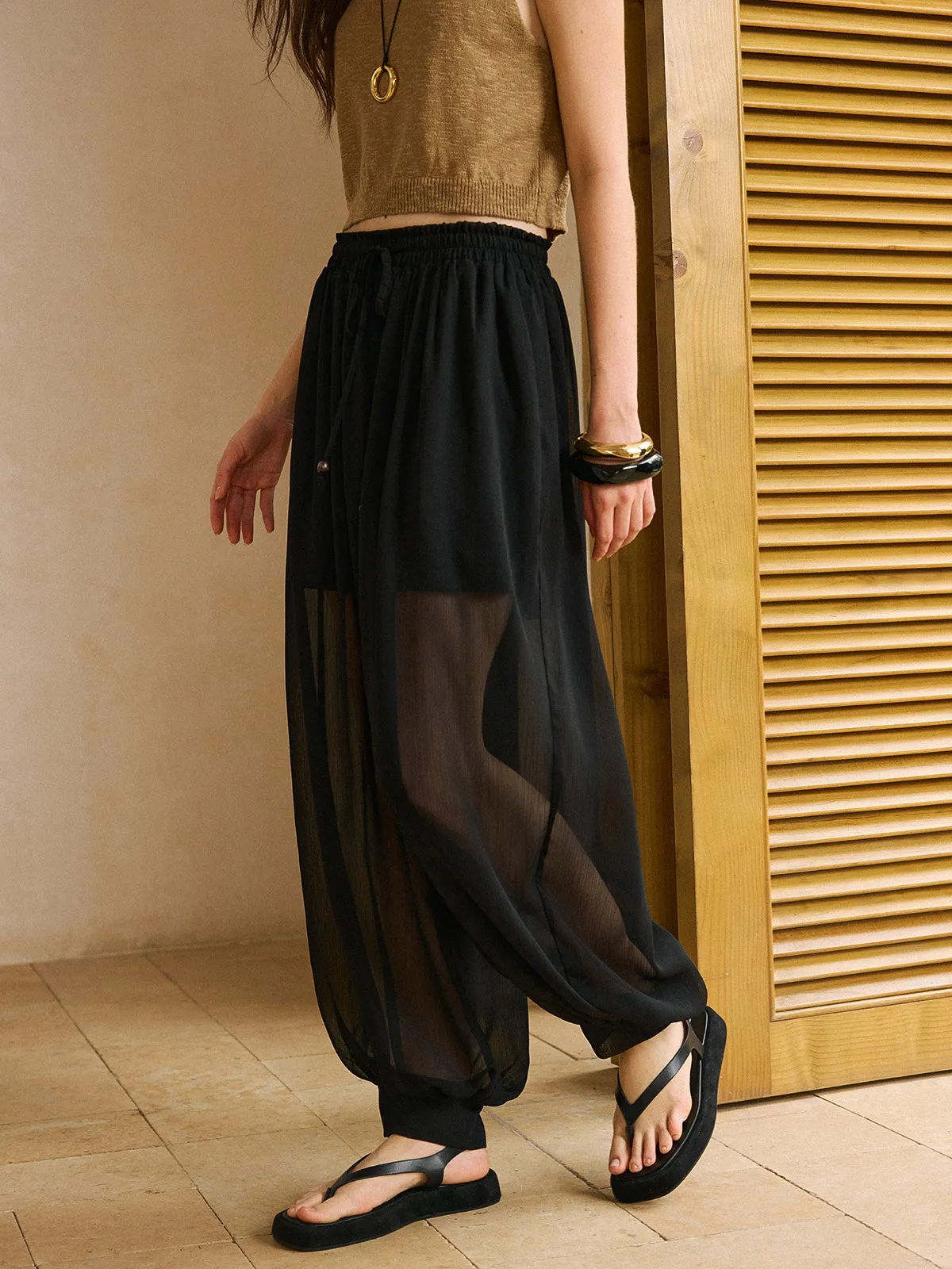 Sheer Chiffon Pants with Elastic Waist and Ankle Cuffs sold by COMMENSE product image thumbnail 5