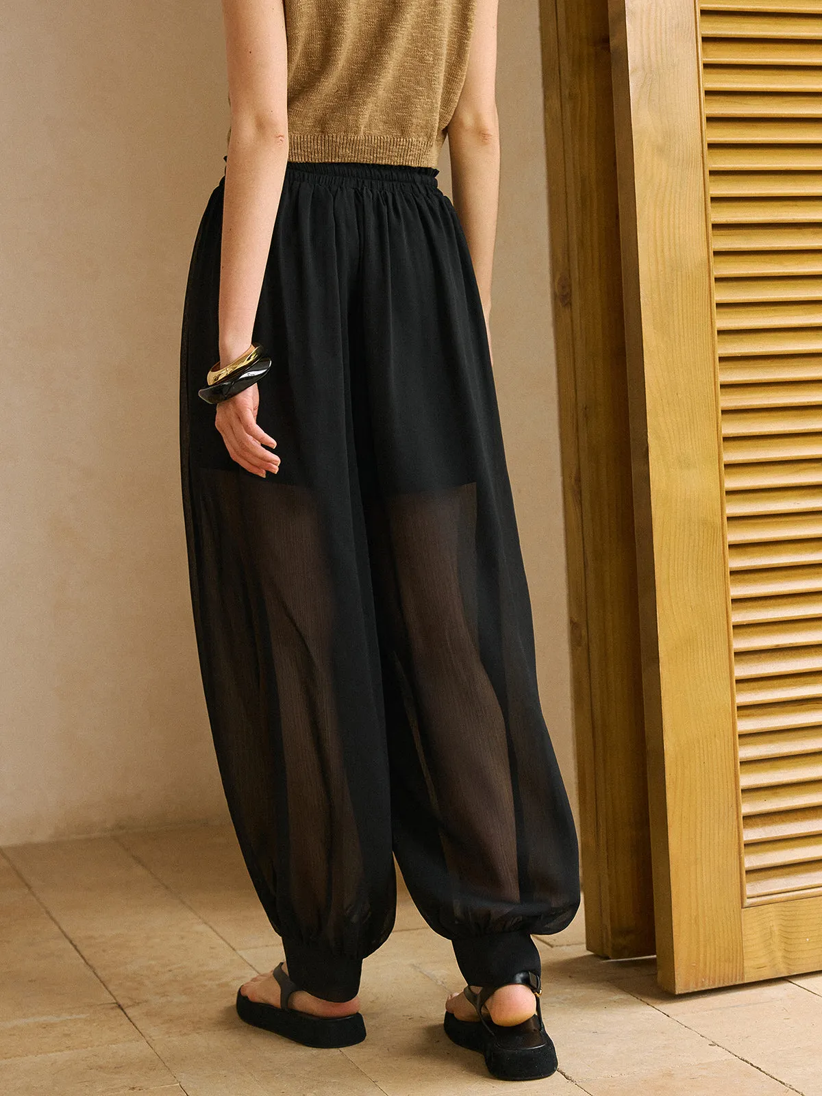 Sheer Chiffon Pants with Elastic Waist and Ankle Cuffs sold by COMMENSE product image thumbnail 3