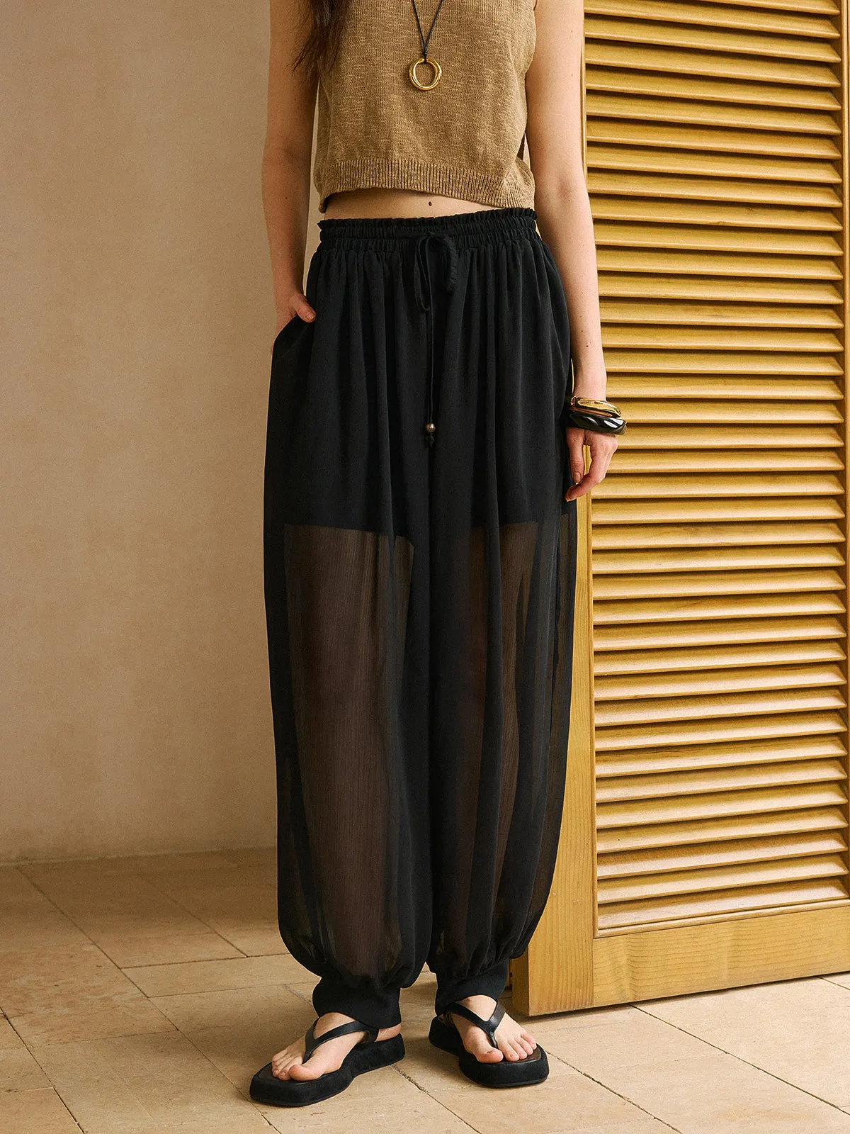 Sheer Chiffon Pants with Elastic Waist and Ankle Cuffs sold by COMMENSE product image thumbnail 4