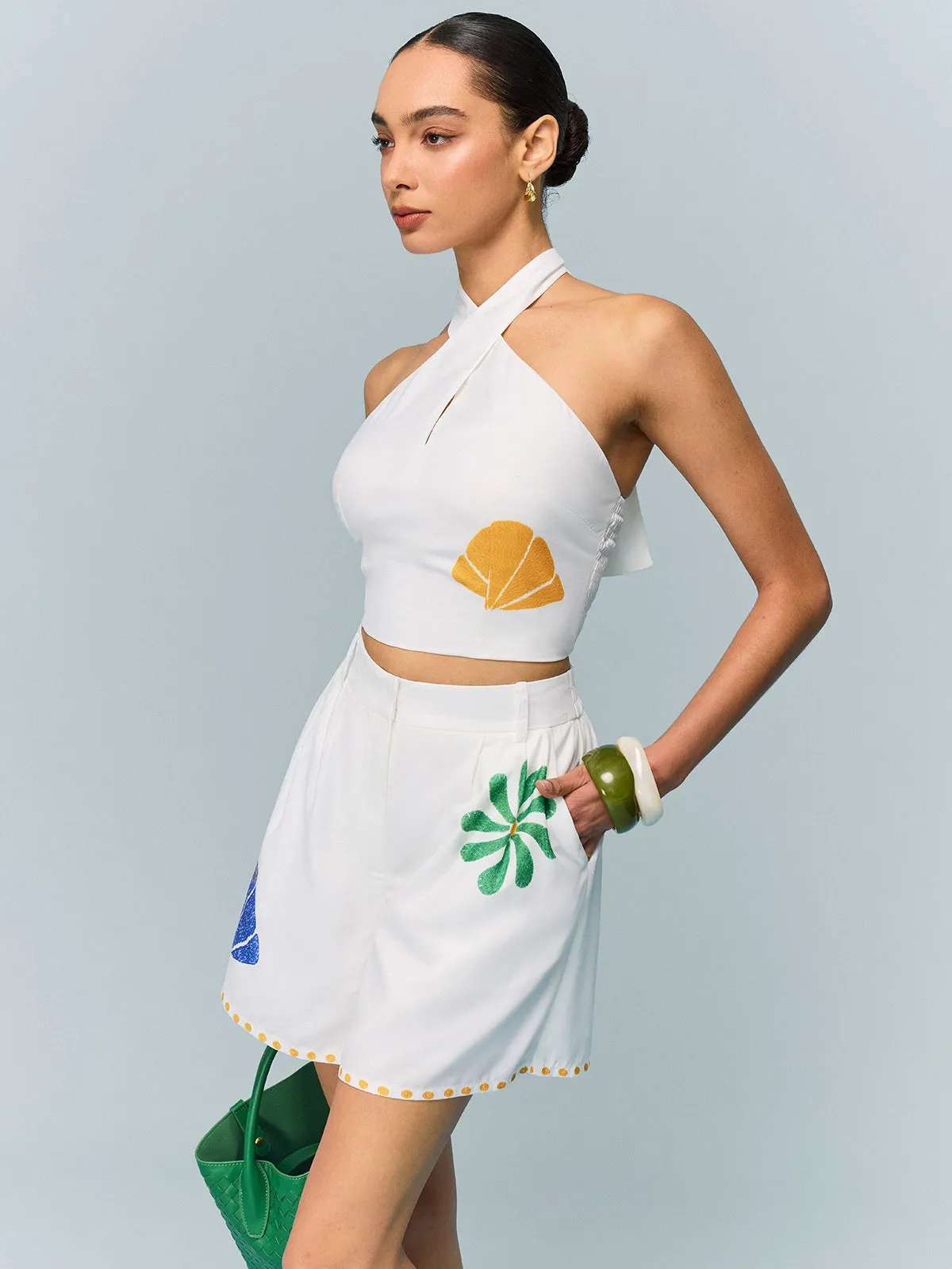 Halter-Neck Crop Top and Printed Shorts Set sold by COMMENSE product image thumbnail 4