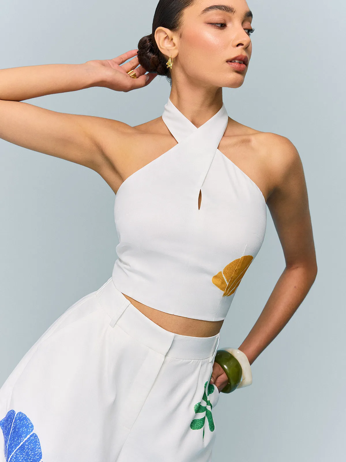 Halter-Neck Crop Top and Printed Shorts Set sold by COMMENSE product image thumbnail 2