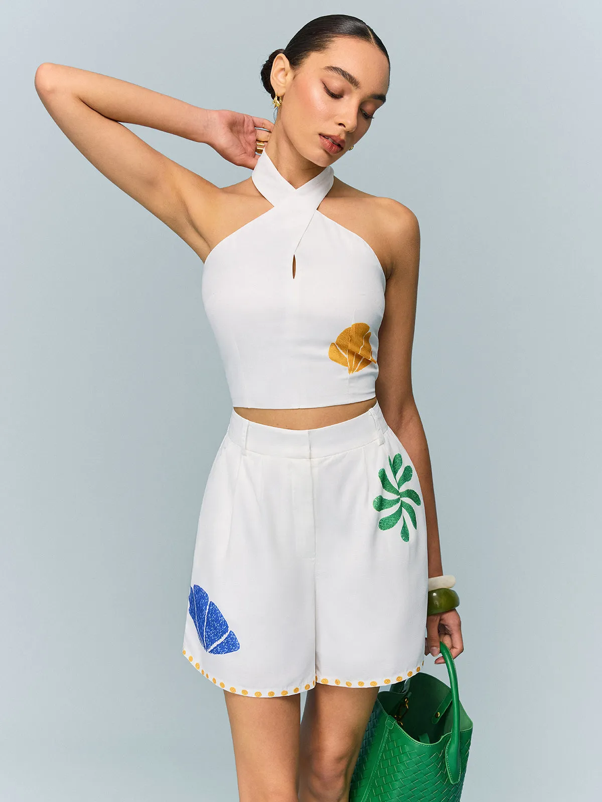 Halter-Neck Crop Top and Printed Shorts Set sold by COMMENSE product image thumbnail 5