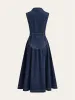 Metal Detail Denim Button-Front Belted Dress sold by COMMENSE