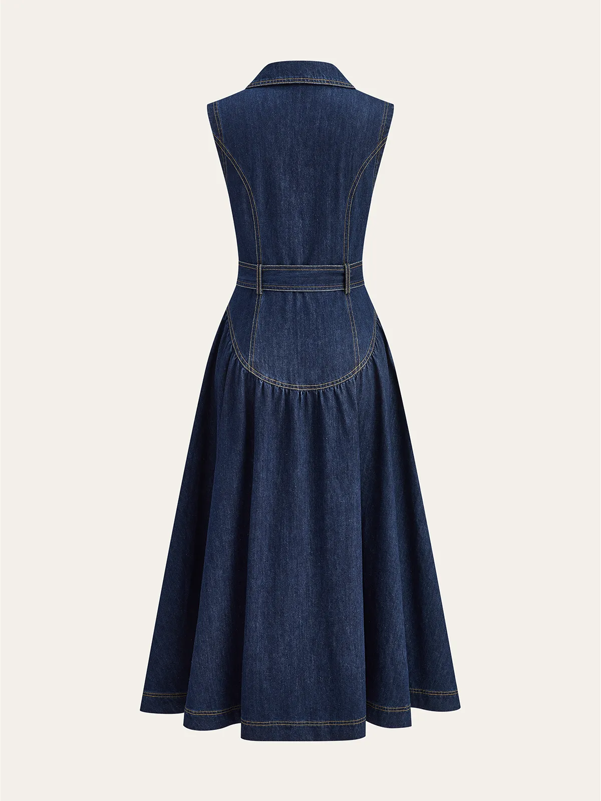 Metal Detail Denim Button-Front Belted Dress sold by COMMENSE product image thumbnail 3