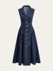 Metal Detail Denim Button-Front Belted Dress sold by COMMENSE