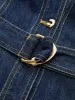 Metal Detail Denim Button-Front Belted Dress sold by COMMENSE