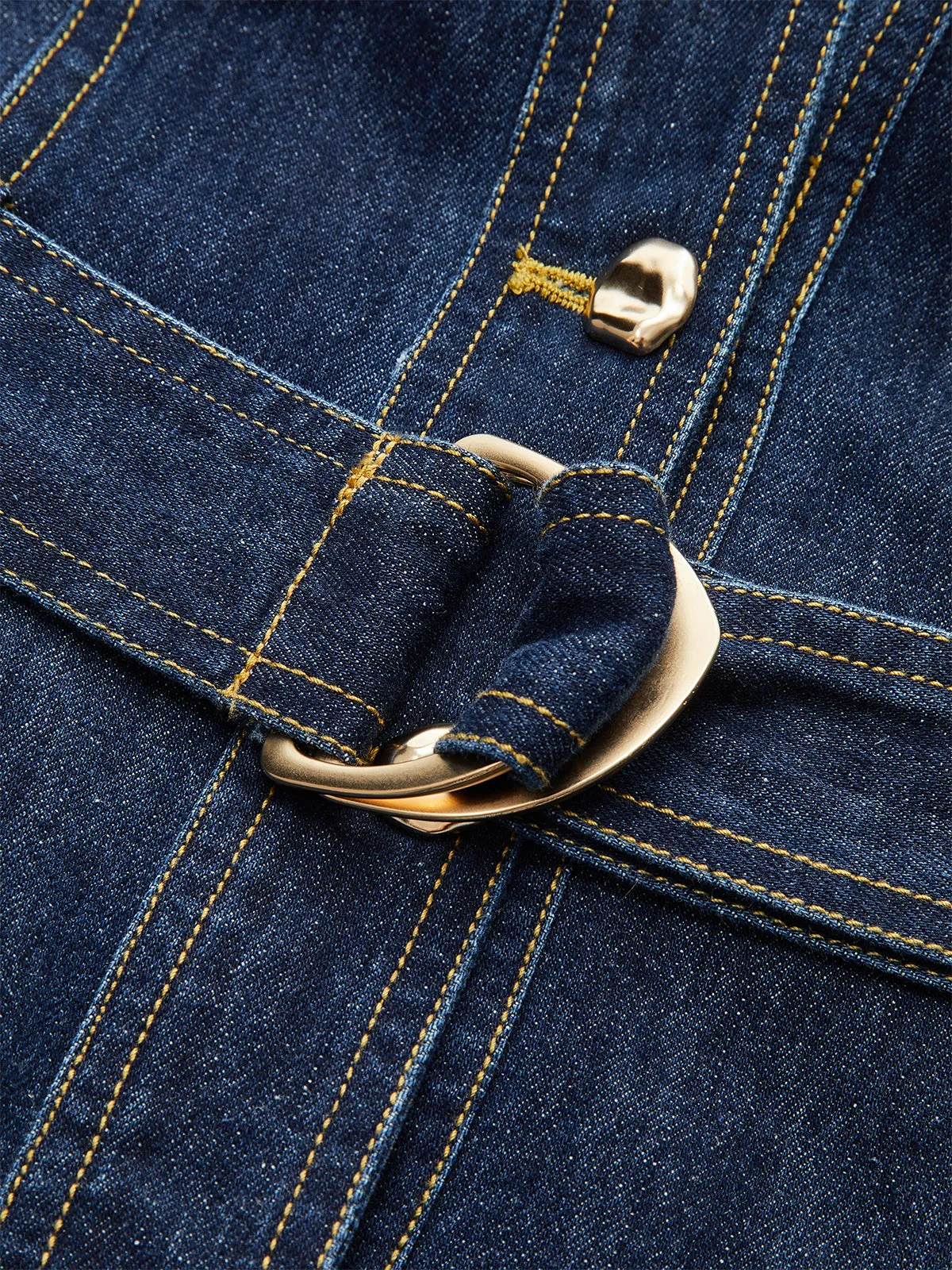 Metal Detail Denim Button-Front Belted Dress sold by COMMENSE product image thumbnail 5