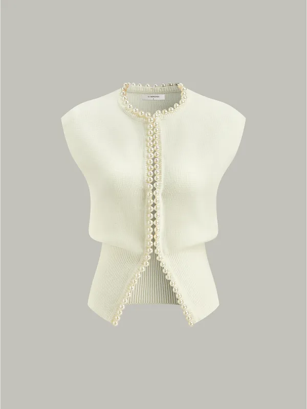 Pearl Decor Cap Sleeve Cardigan sold by COMMENSE