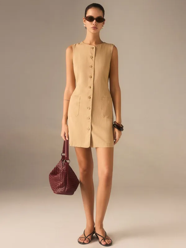 Cotton Blend Buttoned Dress with Pockets and Ties sold by COMMENSE